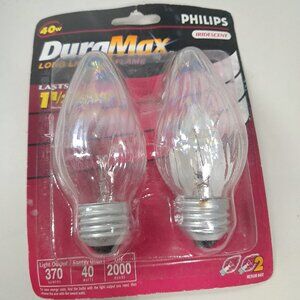 New Philips DuraMax set 2 Light bulbs Flame tip iridescent Medium Base F15 40w